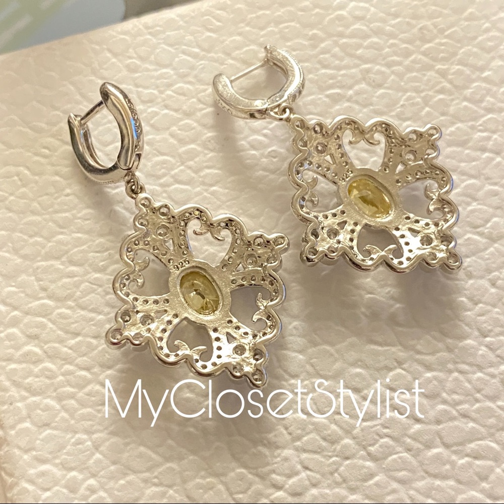 Platinum Canary Pave Diamonds Drop Earrings NEW - Picture 2 of 3